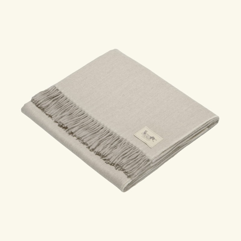 1. Fishbone Throw 100% Baby Alpaca | WHITE BEIGE