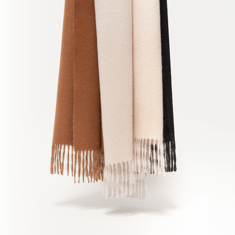 Suri baby alpaca shawl dark camel