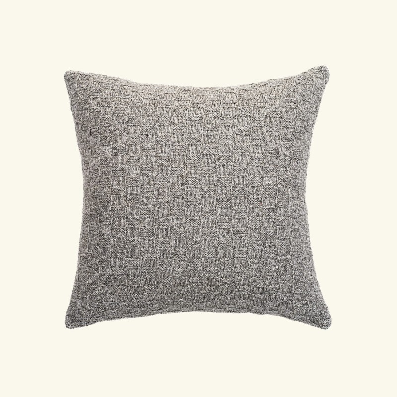 Baby alpaca & organic cotton cushion | check knit | NATURAL GREY