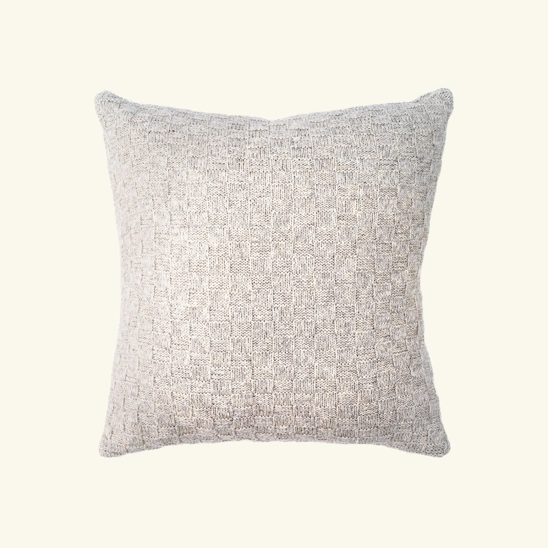 Baby alpaca & organic cotton cushion | check knit | NATURAL SILVER